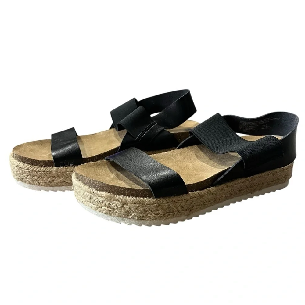 Big Buddha Sandals Women’s Size 9 Black Jute Platform Open Toe Chunky Shoes